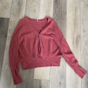 Free People Red "Found My Friend" Cardigan